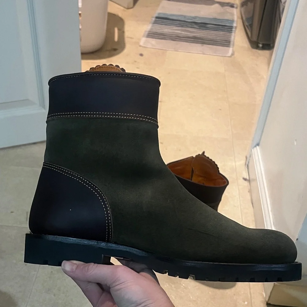 NWOT Penelope Chilvers Olive Leather Ankle Boots with Tassel - Picture 3 of 8